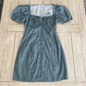 Eggie Urban Outfitters Green White Polka Dot Puff Sleeve Dress Small